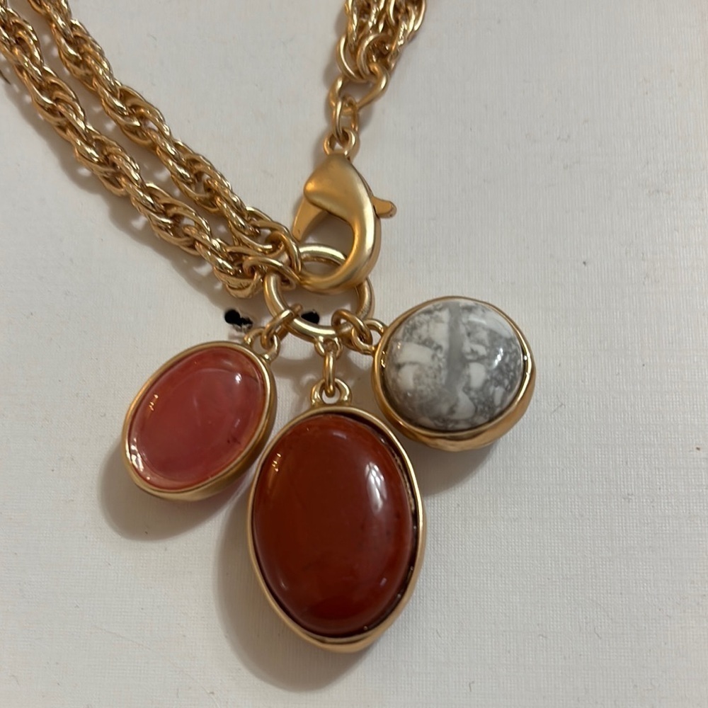 Gold Necklace with Red Jasper and White Stones with Watermelon Quartz